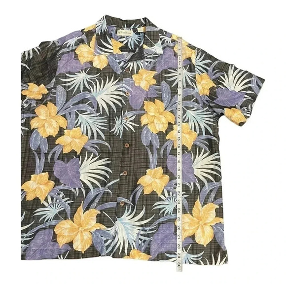 Caribbean Blue Floral Linen Causal Button Front Short Sleeve Shirt Men’s XL - Picture 9 of 12